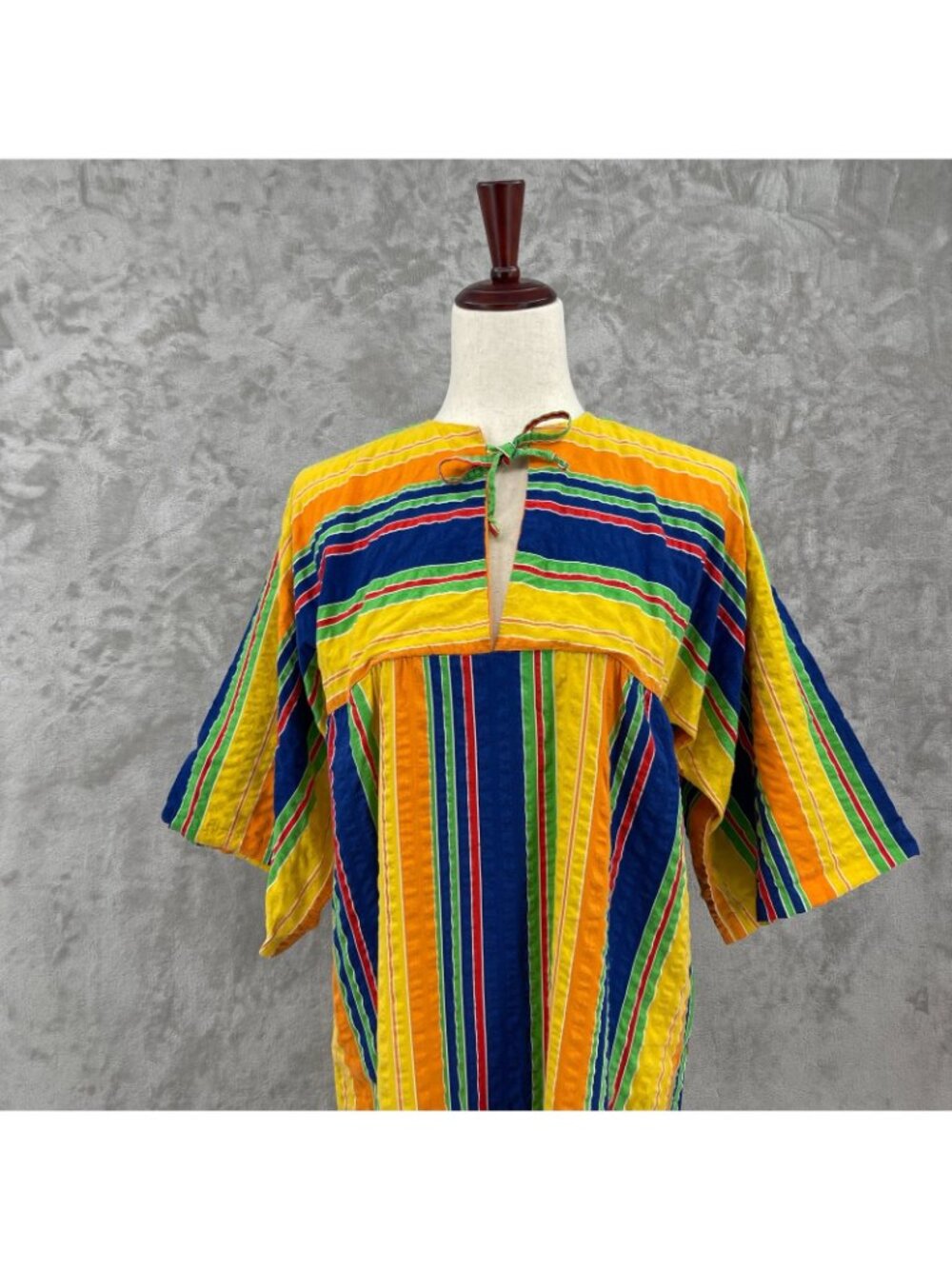 Vintage 70s Catalina ivid Striped Cotton Maxi Muumuu Swim Cover Caftan - Picture 2 of 16
